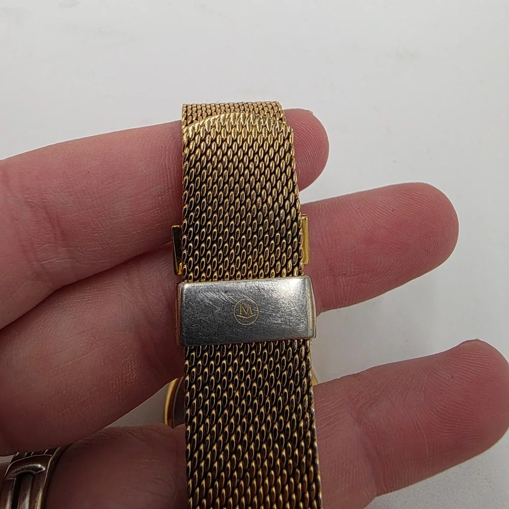 Movado Museum Gold Mother of Pearl Dial Mesh Bracelet Watch 07.3.36.1464